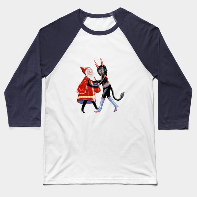 Father Christmas and Krampus dancing Baseball T-Shirt by KayleighRadcliffe